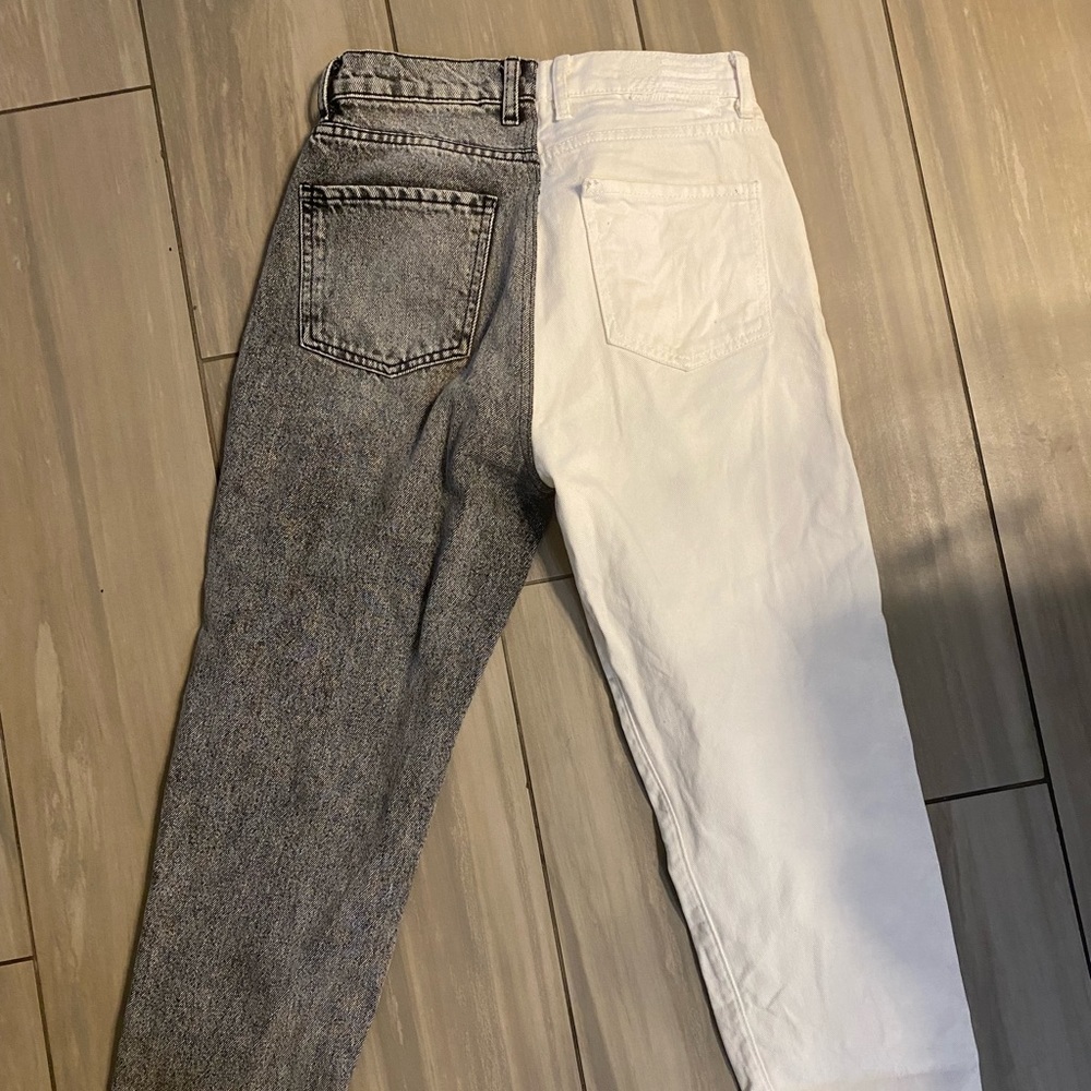 Half white half black revice jeans